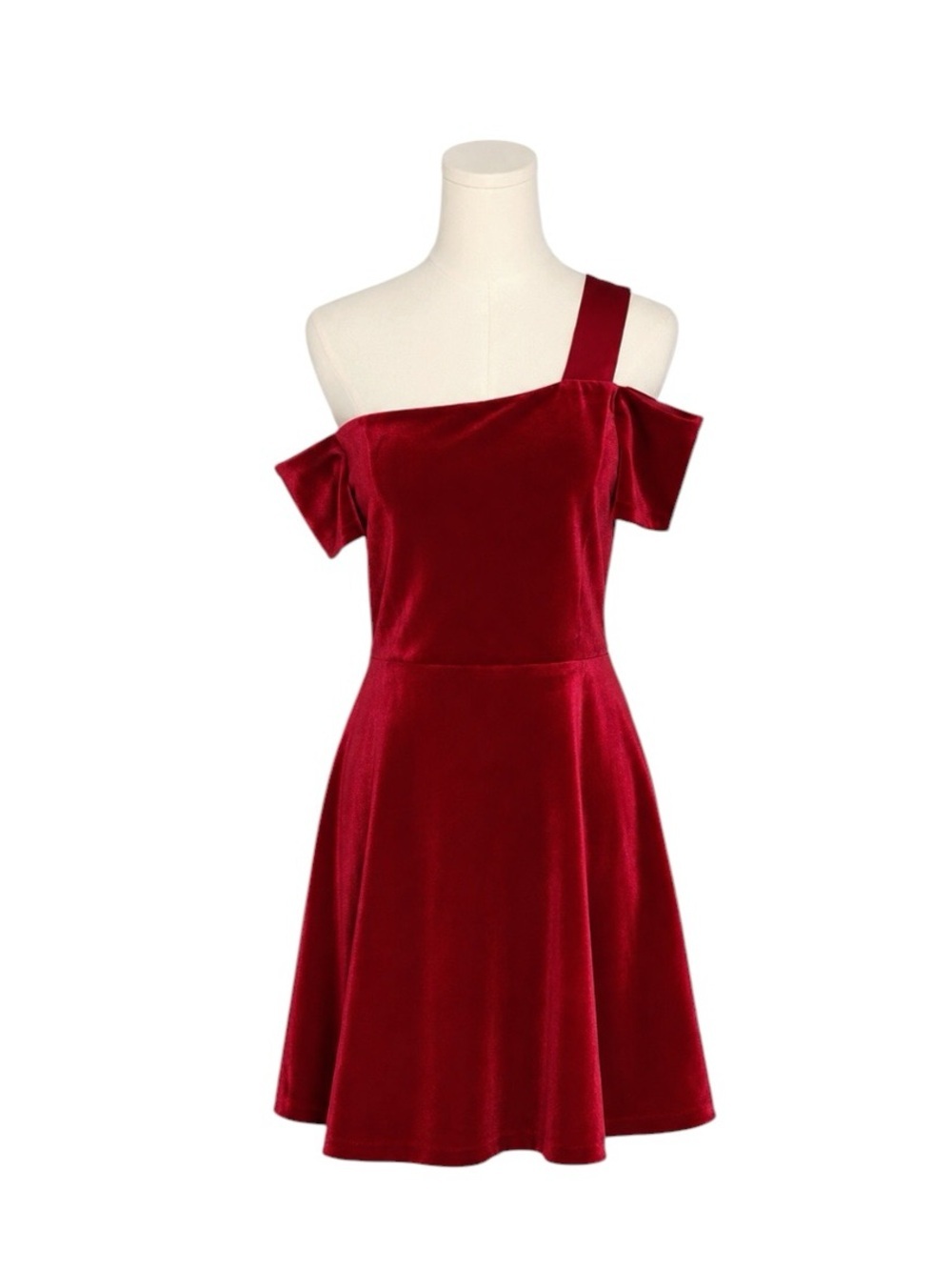 Boston Proper - NWT Deep Red Velvet One Shoulder Fit & Flare Holiday Dress Sz10